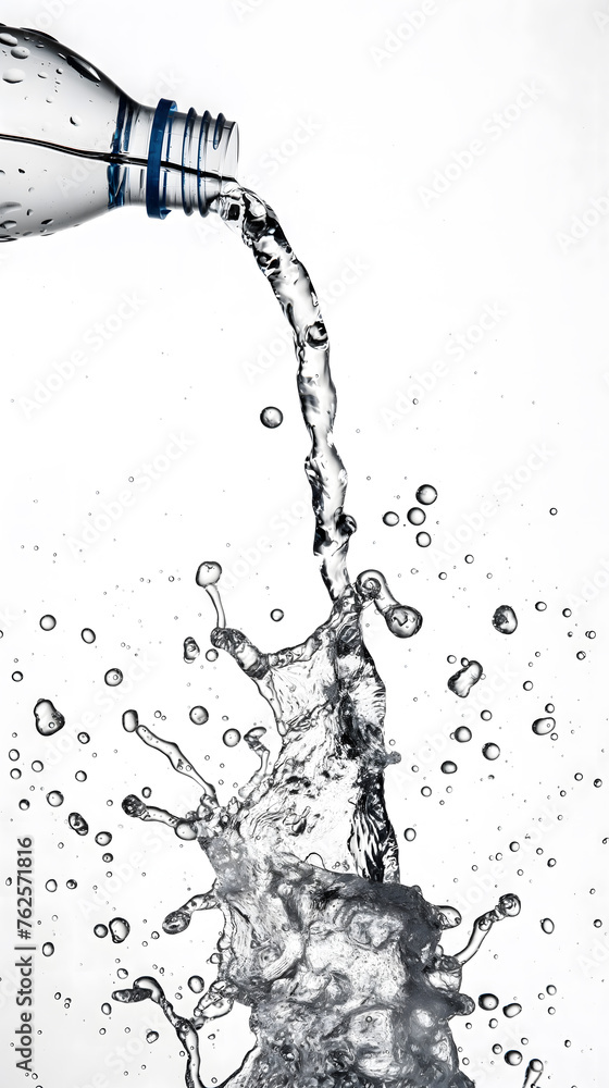 Dynamic Water Splash from a Plastic Bottle on White Background Dynamic Water Splash from a Plastic Bottle on White Background