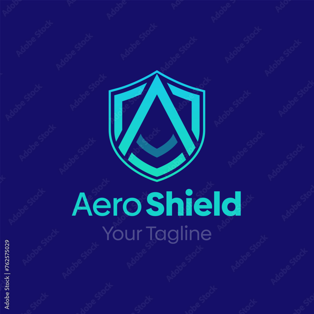 Aero Shield Logo Design Template: Merging Letter A with Shield Symbol. This modern alphabet-inspired logotype is perfect for Technology, Business, Organizations, Personal Branding, and more.