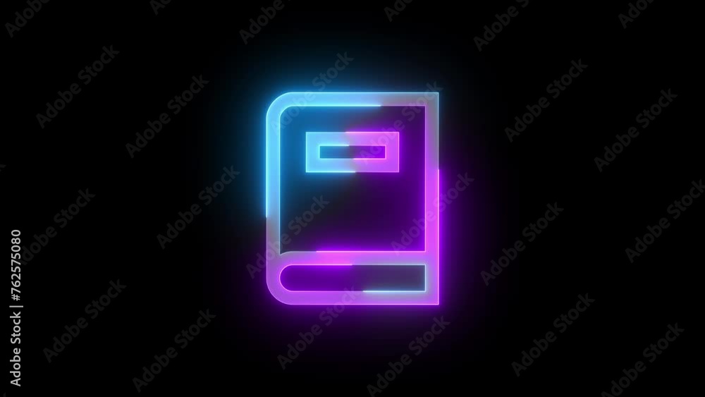 Neon dictionary icon cyan purple color glowing animation black background Neon dictionary icon cyan purple color glowing animation black background