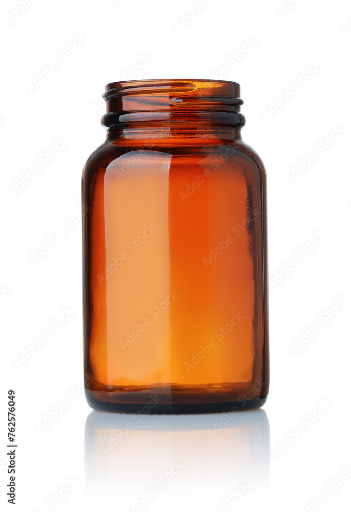 Front view of empty amber medical glass container Front view of empty amber medical glass container