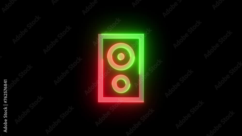 Neon speakers icon green red color glowing animation black background Neon speakers icon green red color glowing animation black background