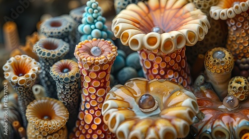 Detailed Close-Up of Artistic Ceramic Coral Sculptures in Earthy Tones with Intricate Patterns