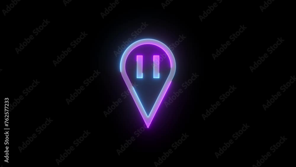 Neon stop point icon cyan purple color glowing animation black background