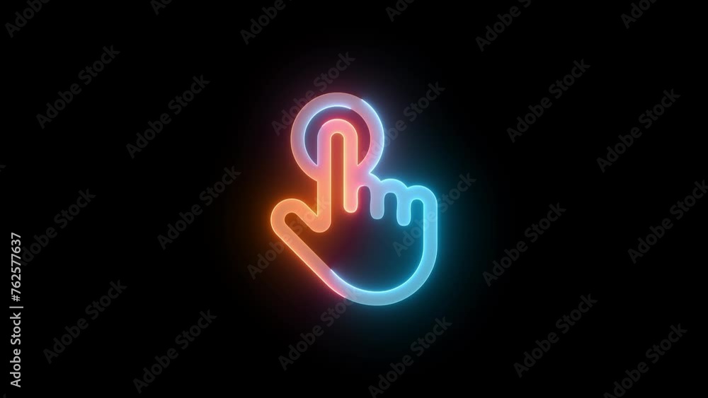 Neon touch icon brown cyan color glowing animation black background Neon touch icon brown cyan color glowing animation black background