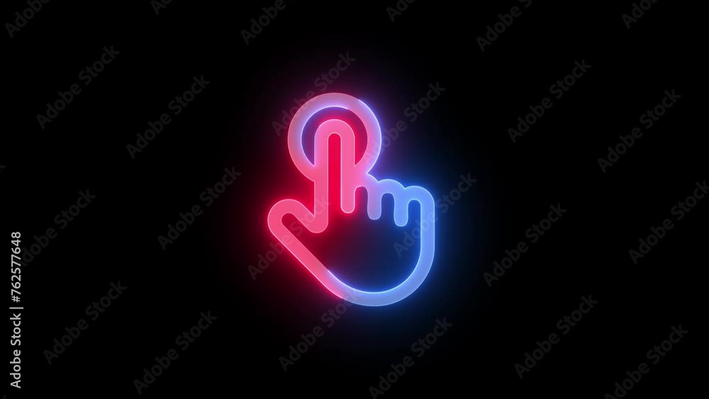 Neon touch icon blue red color glowing animation black background Neon touch icon blue red color glowing animation black background