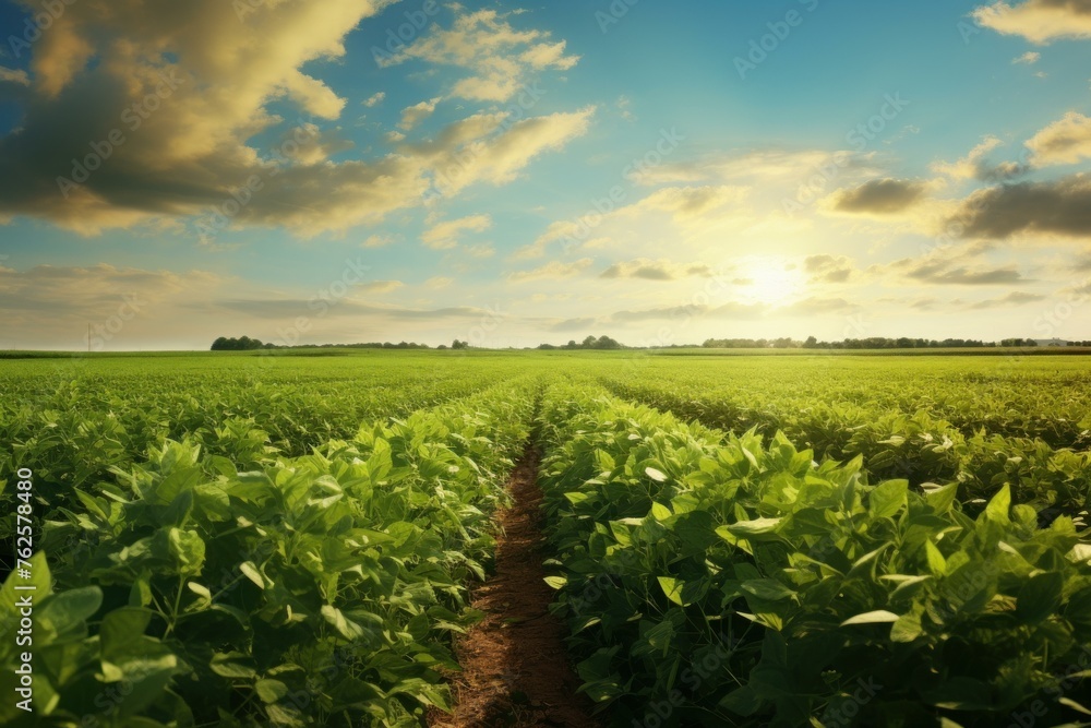 Soy beans farm. Green field. Generate Ai Soy beans farm. Green field. Generate Ai