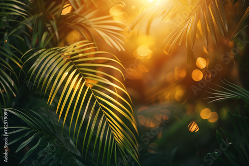 Sun Shining Through Palm Tree Leaves © Ala