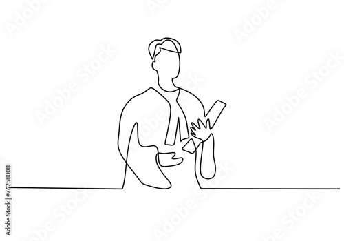 Single one line drawing law set concept. judge bring book