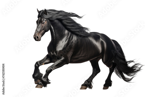 Trotting Graceful Black Horse in Elegant Stride Isolated on Transparent Background PNG format