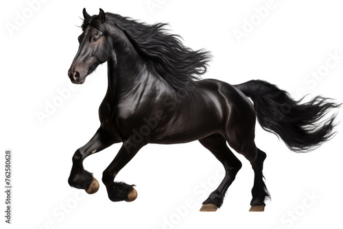 Black Horse Trotting in Elegant Stride Isolated on Transparent Background PNG format