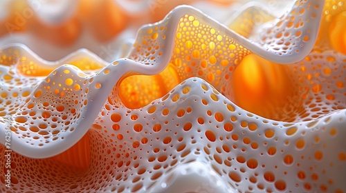 Abstract 3D Wave Structure with Orange Glow and Perforated Details