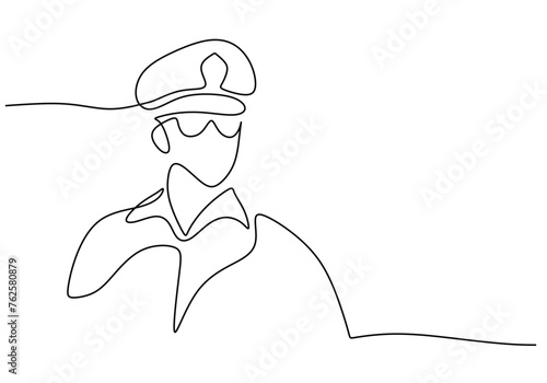 Police officer wear glasses standing in one Continuous line art