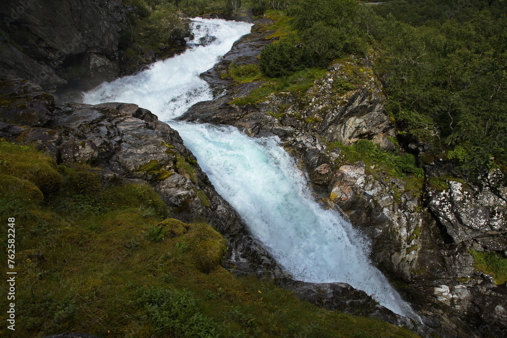 Waterfall Ovstefossen on scenic route Gamle Strynefjellsvegen, Norway, Europe
