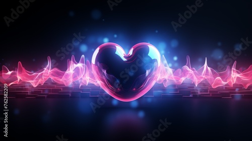 Human heart on digital background. Heart shape with cardiogram on dark background