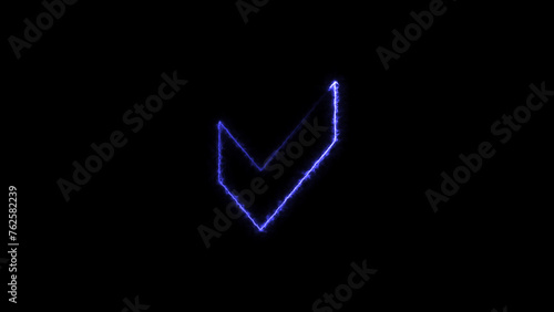 neon light check mark symbol illustration on black background.	
