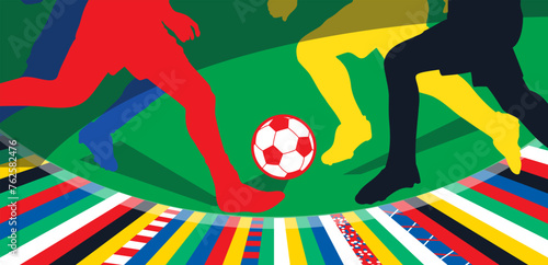 Abstract Soccer European competition wallpaper futuristic multicolored background with sports footbal game championship players elements, stripes pattern. 2024 Summer vacation  banner  flag camp sign