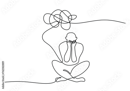 Continuous singe one line drawing art of stress confusing people