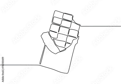 Continuous one single line drawing of half opened chocolate bar
