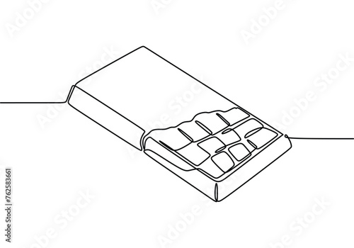 Continuous one single line drawing of half opened chocolate bar