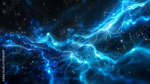 3D illustration of abstract blue energy wave. Glowing electric lightning