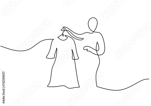 One continuous line fashion designer hold a dress