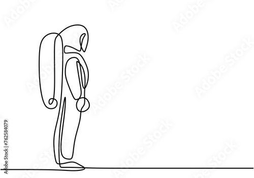Single continuous line drawing of Astronaut discovering spacewalk