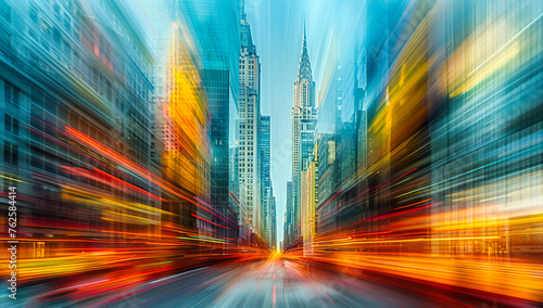 The velocity of city life captured in the blur of traffic lights  symbolizing the relentless pace of urban development and the flow of time