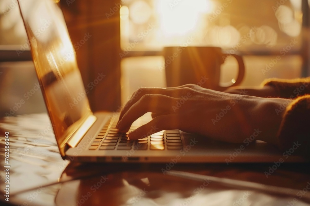 A close-up of a businessperson's hands typing on a laptop, with a cup of coffee in the background. The warm, golden lighting suggests a morning or late afternoon setting. A close-up of a businessperson's hands typing on a laptop, with a cup of coffee in the background. The warm, golden lighting suggests a morning or late afternoon setting.