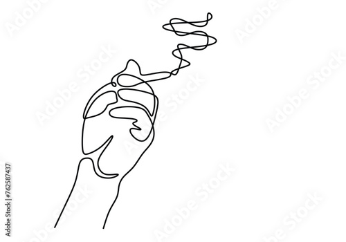 continuous single drawn one line hand with a cigarette