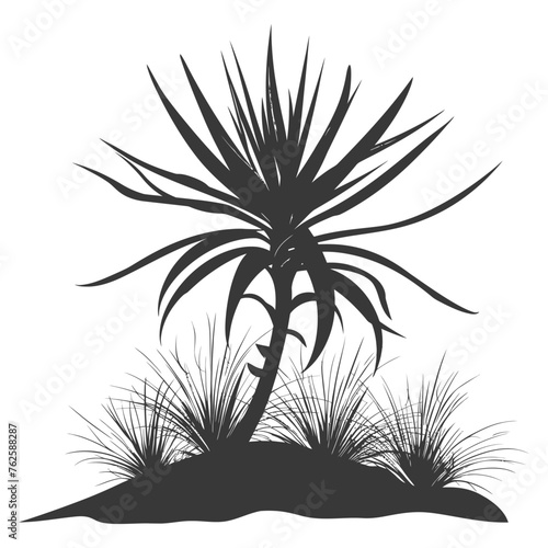 Silhouette Aloe vera tree in the ground black color only
