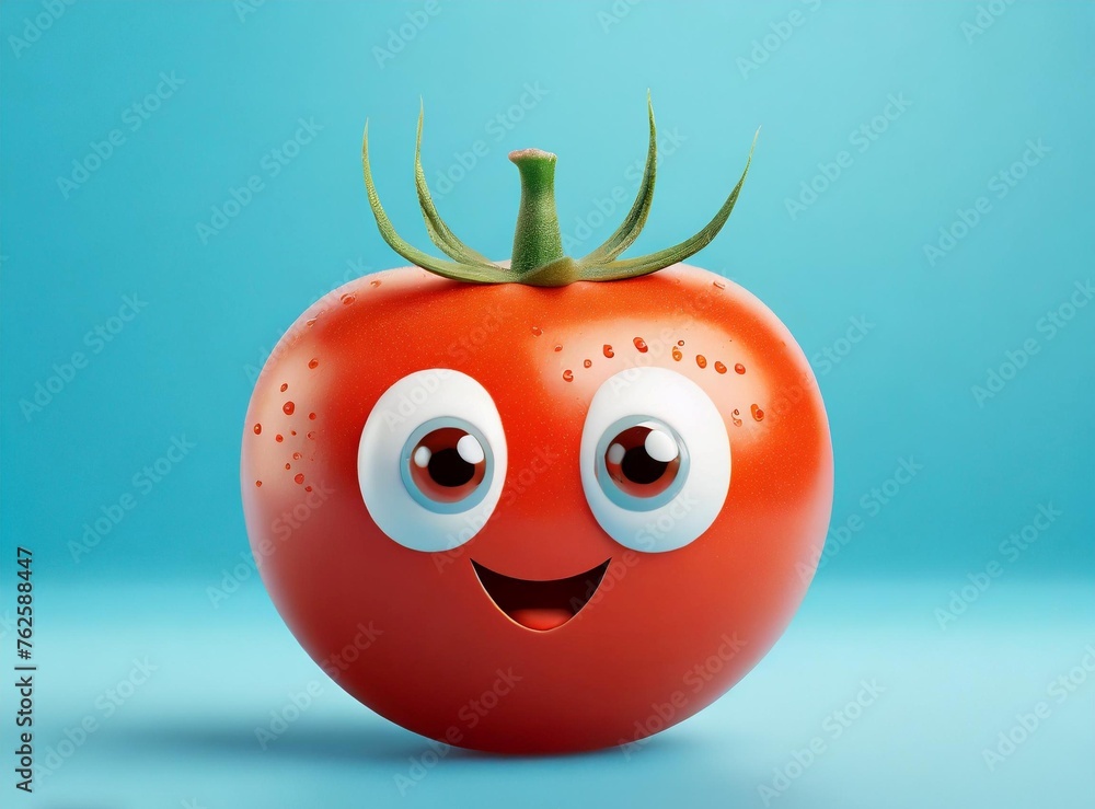 Fototapeta premium Red Cute Tomato 3D Rendering, Cartoon Illustration Design