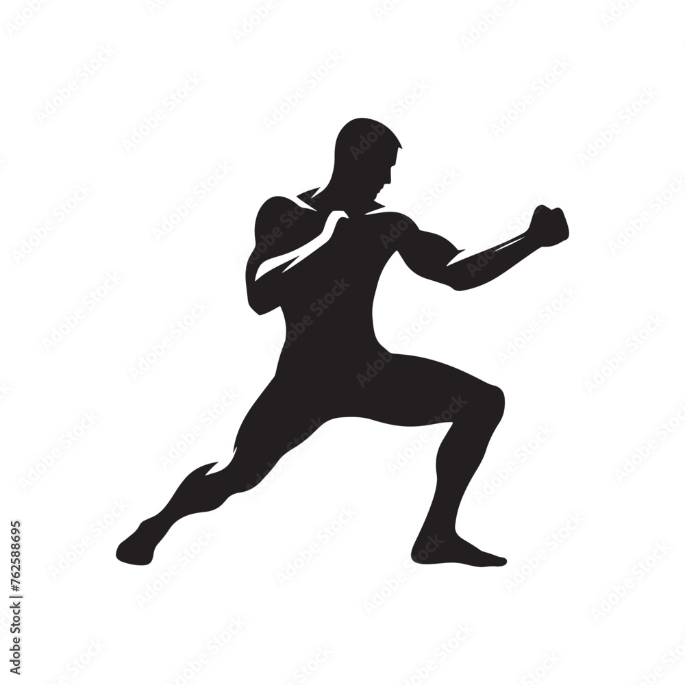 Fighter silhouette: Fighter Vector Silhouettes Portraying Strength, Agility, and Martial Arts Mastery. Fighter black illustration