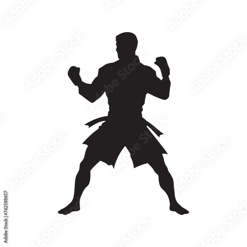 Fighter silhouette: Fighter Vector Silhouettes Portraying Strength, Agility, and Martial Arts Mastery. Fighter black illustration