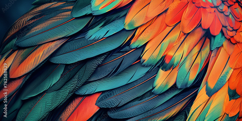 closeup of colorful parrot wing closeup of colorful parrot wing