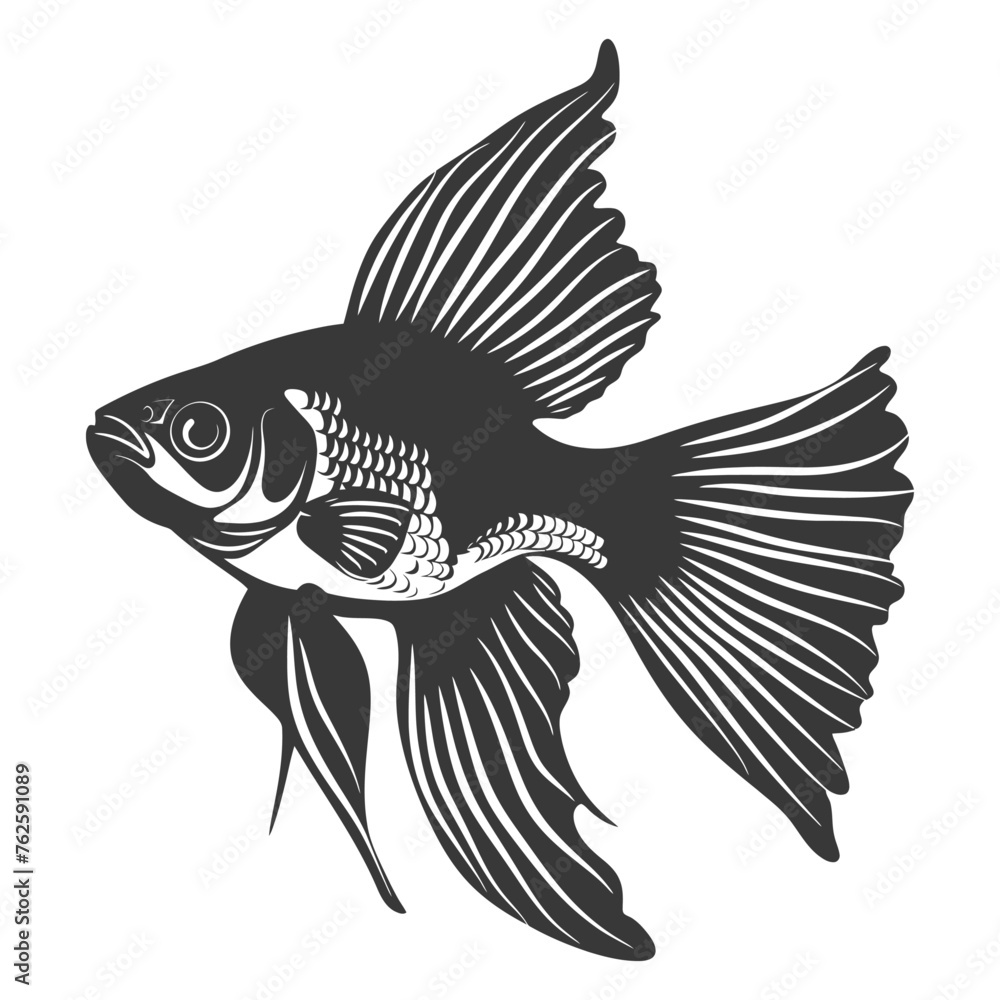 Silhouette Cute goldfish full body black color only Silhouette Cute goldfish full body black color only