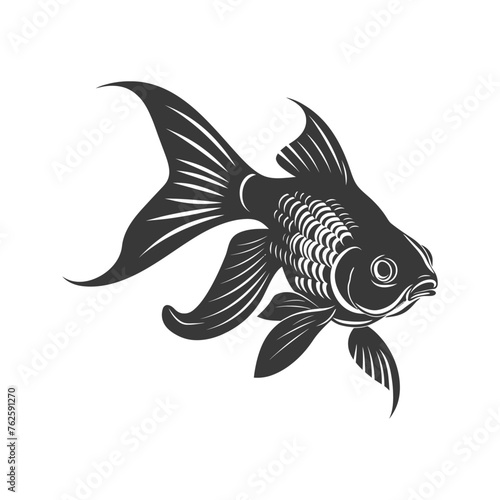 Silhouette Cute goldfish full body black color only