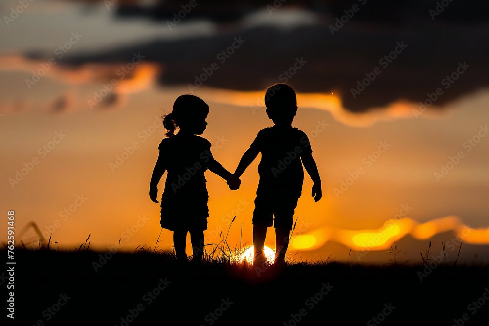 children holding hands, worlds, planets, love, friends, hugs, peace, together, play, silhouette, innocence