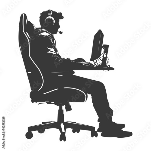 Silhouette Gamer esport player sitting on chair black color only
