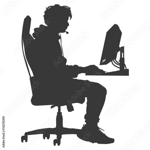Silhouette Gamer esport player sitting on chair black color only