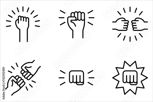 Fist Bump Isolated Line Icon set Style Design on white background
