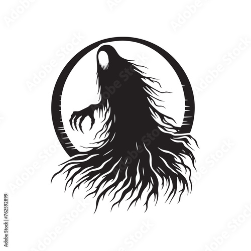 Ghost silhouette: Vector Ghost Silhouettes Hauntingly Capturing Ethereal Forms in Minimalist Design. Ghost black illustration
