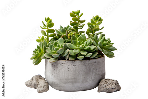Urban Succulent Plant in Concrete Pot Isolated on Transparent Background PNG format