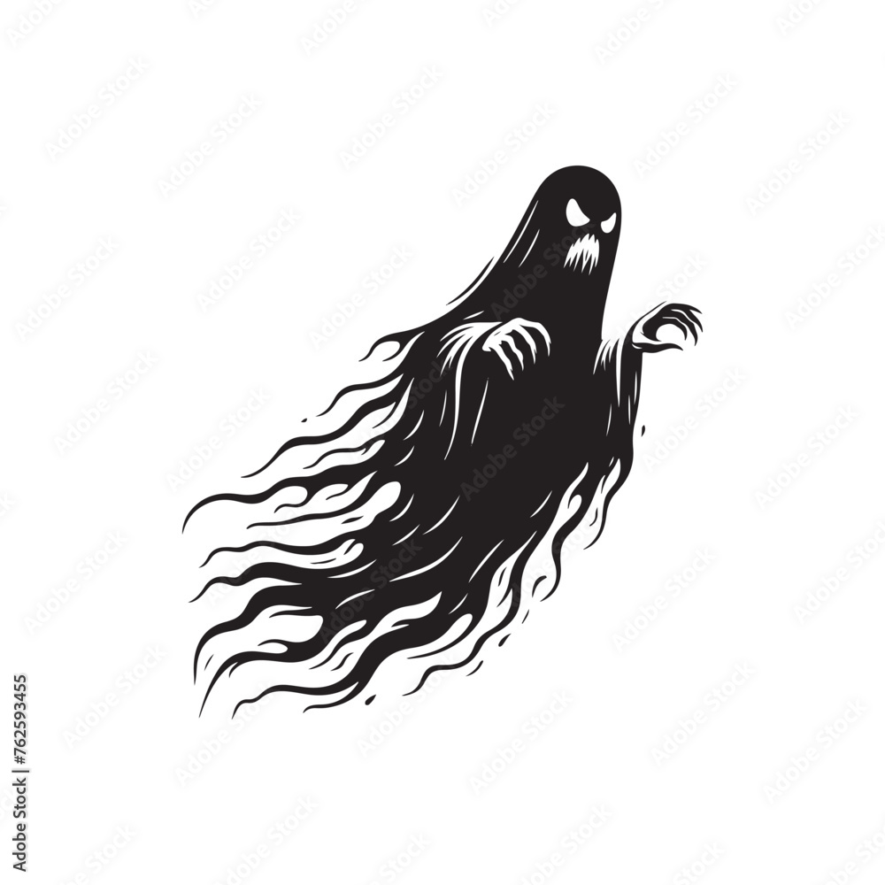 Ghost silhouette: Vector Ghost Silhouettes Hauntingly Capturing Ethereal Forms in Minimalist Design. Ghost black illustration