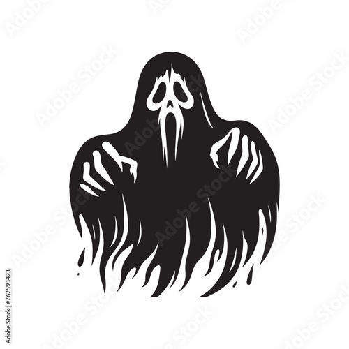Ghost silhouette: Vector Ghost Silhouettes Hauntingly Capturing Ethereal Forms in Minimalist Design. Ghost black illustration