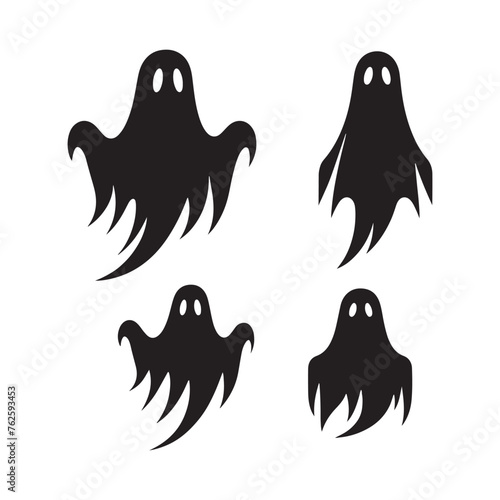 Ghost silhouette: Vector Ghost Silhouettes Hauntingly Capturing Ethereal Forms in Minimalist Design. Ghost black illustration