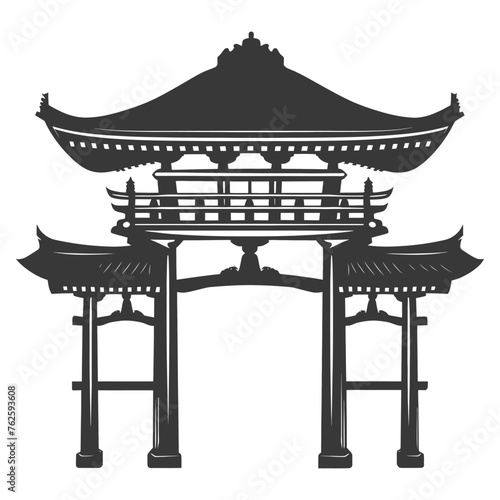 Silhouette japanese traditional gate black color only