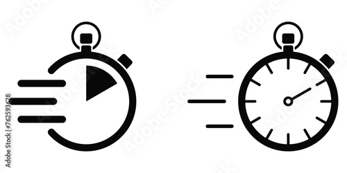 Shortest time stopwatch vector icon set. Speed Timer symbol. Fast deadline. Alarm pictogram. Black silhouette. Quick timer response sign. photo