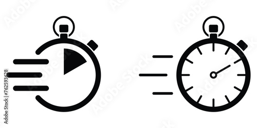 Shortest time stopwatch vector icon set. Speed Timer symbol. Fast deadline. Alarm pictogram. Black silhouette. Quick timer response sign.