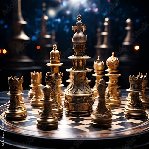 Chess shaped decorations, chess, dramatic lighting, dark atmosphere, generative ai