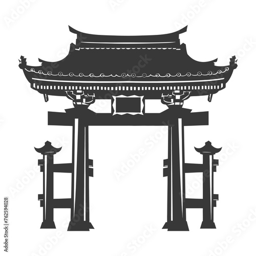 Silhouette japanese traditional gate black color only